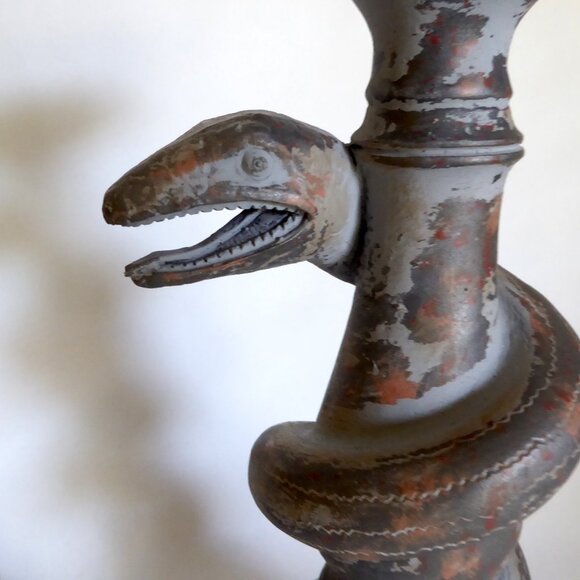 13.75” HOLIDAY BARN GOTHIC HALLOWEEN SERPENT COILED SNAKE CANDLE STICK HOLDERS - Picture 4 of 13